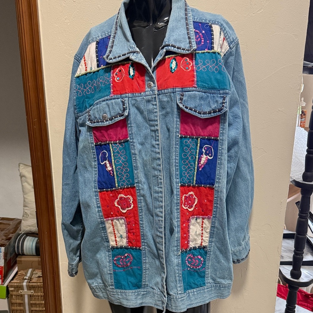 Colorful Vintage Patchwork Denim Jacket